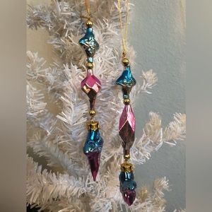 Vintage glass boxed set 2 Christmas ornaments holiday pink blue Windward